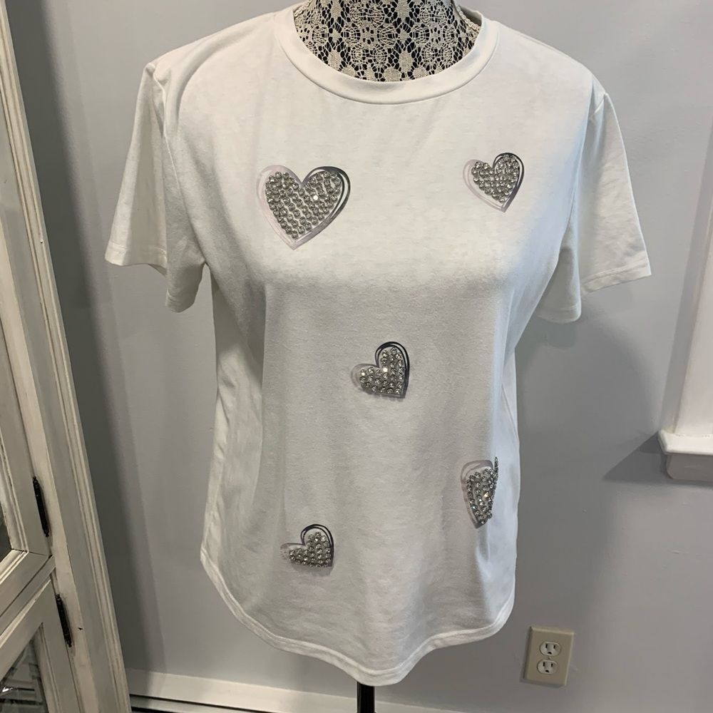 White Heart Embellished Rhinestone Women's Top